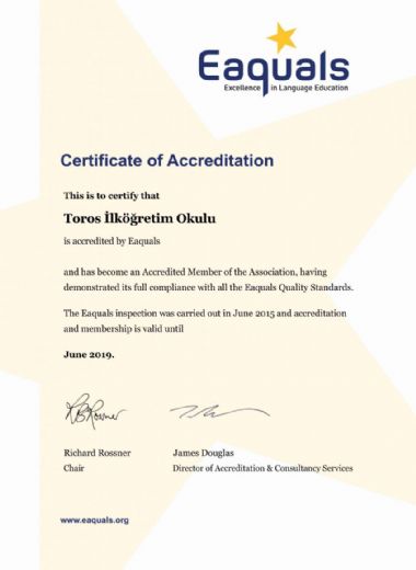 Eaquals Accreditation Certificate